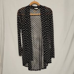 Rae Republic Sheer Black White Polka Dot Open Front Duster Cardigan Layering M